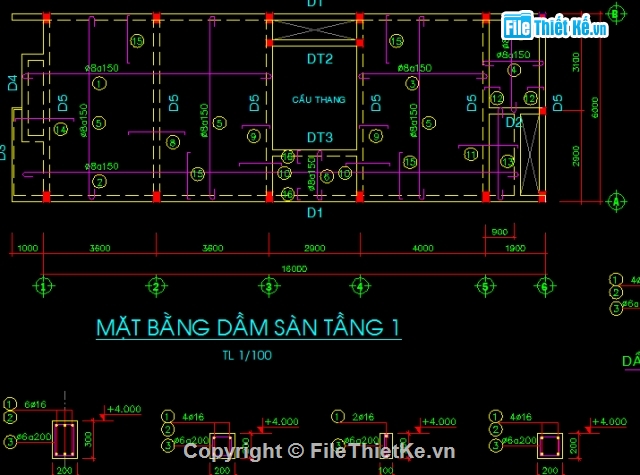 File cad,nhà phố,mẫu nhà 6 x 16m